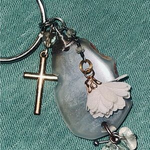 Handmade Silver, Gold & Rock w Cross & Flower Keychain